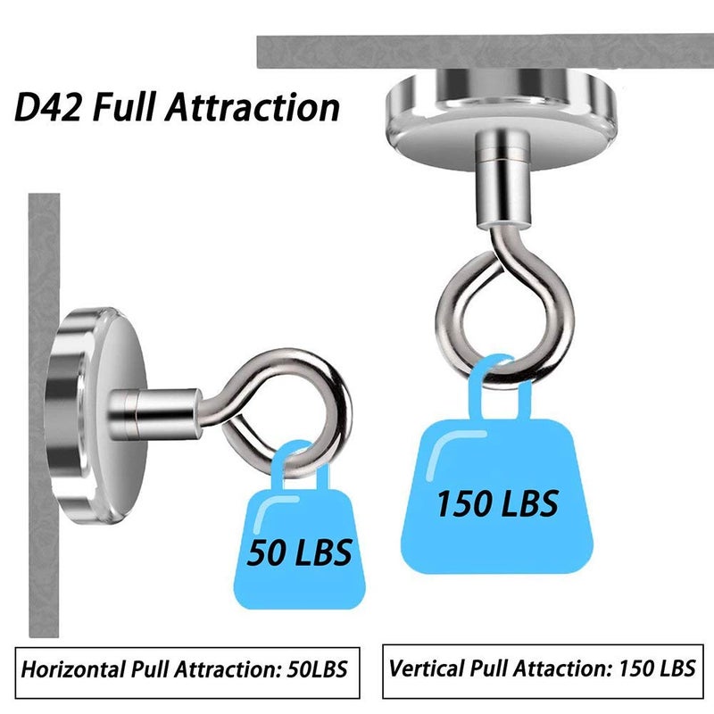 EVISWIY 150LBS Strong Magnetic Hooks Heavy Duty for Hanging Cruise Cabins Large Magnet Hooks for Fridge Whiteboard Locker Grill Magnetic Hanger Powerful Magnets with Hooks Eyebolt 4Pcs - Image 5